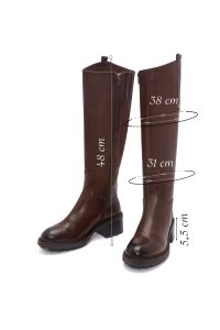 چکمه زنانه چرمی قهوه‌ای پاشنه‌کوتاه زیپ‌دار دری مد