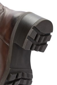 چکمه زنانه چرمی قهوه‌ای پاشنه‌کوتاه زیپ‌دار دری مد