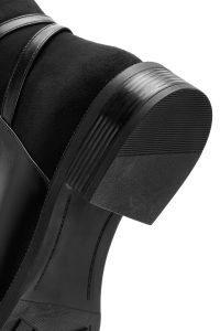 چکمه زنانه چرمی مشکی زیپ‌دار سگک‌دار دری مد