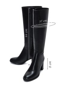 چکمه زنانه چرمی مشکی پاشنه‌بلند ضخیم زیپ‌دار دری مد