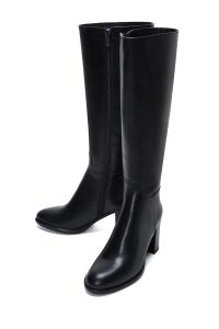 چکمه زنانه چرمی مشکی پاشنه‌بلند ضخیم زیپ‌دار دری مد