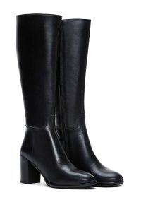 چکمه زنانه چرمی مشکی پاشنه‌بلند ضخیم زیپ‌دار دری مد