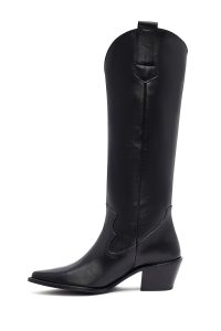 چکمه زنانه چرمی مشکی کابوی پاشنه‌بلند ضخیم دری مد