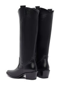 چکمه زنانه چرمی مشکی کابوی پاشنه‌بلند ضخیم دری مد