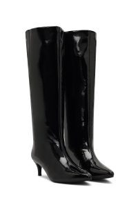 چکمه ورنی زنانه مشکی پاشنه نازک کوتاه دری‌مد