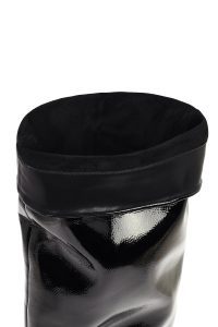 چکمه ورنی زنانه مشکی پاشنه نازک کوتاه دری‌مد