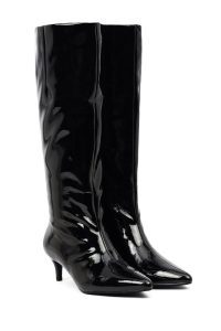 چکمه ورنی زنانه مشکی پاشنه نازک کوتاه دری‌مد