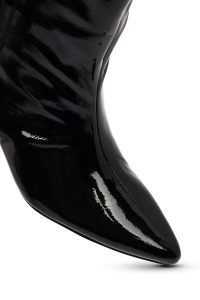 چکمه ورنی زنانه مشکی پاشنه نازک کوتاه دری‌مد