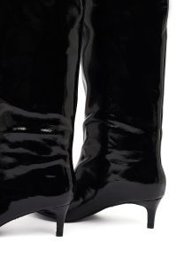 چکمه ورنی زنانه مشکی پاشنه نازک کوتاه دری‌مد