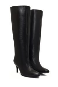 چکمه چرمی زنانه مشکی پاشنه نازک دری‌مد