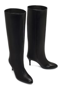 چکمه چرمی زنانه مشکی پاشنه نازک دری‌مد