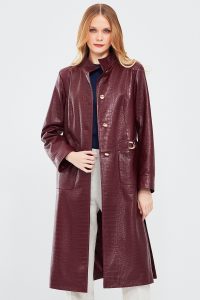 ژاکت چرمی بورگوندی زنانه کولت با طرح کروکودیل دری مد