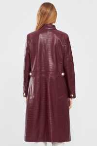 ژاکت چرمی بورگوندی زنانه کولت با طرح کروکودیل دری مد