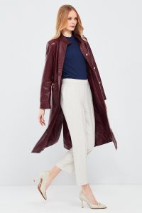 ژاکت چرمی بورگوندی زنانه کولت با طرح کروکودیل دری مد