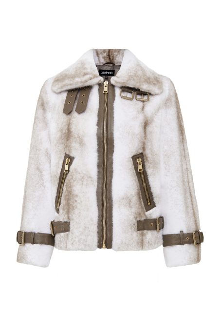 کاپشن چرمی زنانه سفید تدی Anabel دری مد