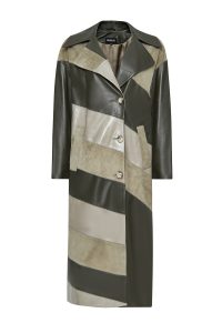 کت چرم یقه دو سینه سبز زنانه شکیرا دری مد