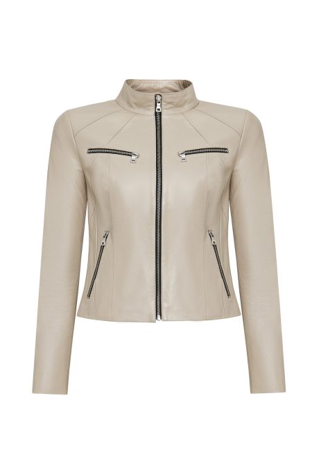 کت چرمی زنانه بژ کوتاه Taya دری مد