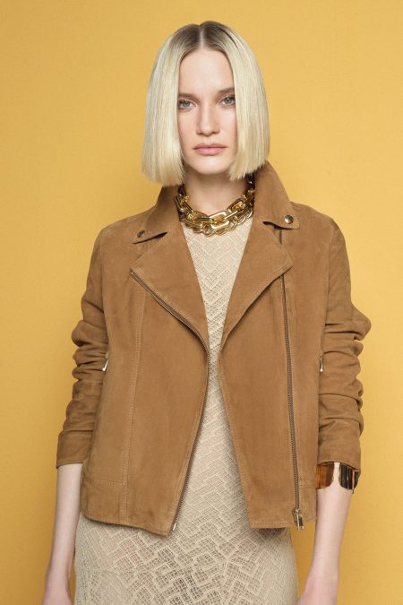 کت چرمی زنانه شتری بایکر جیر Alba دری مد