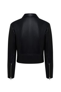 کت چرمی زنانه مشکی کوتاه یقه برگردان Dolores دری مد