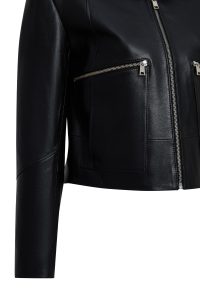 کت چرمی زنانه مشکی کوتاه یقه برگردان Dolores دری مد