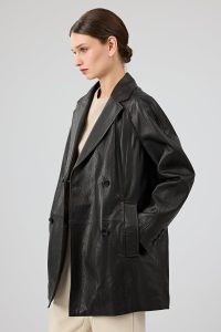 کت چرمی زنانه مشکی یقه کرواتی بلند Wendy دری مد