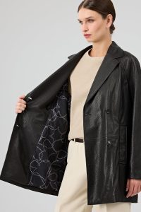 کت چرمی زنانه مشکی یقه کرواتی بلند Wendy دری مد