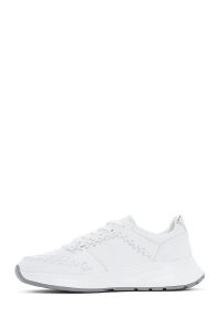 کتونی زنانه چرم سفید بنددار با زیره ضخیم دری مد