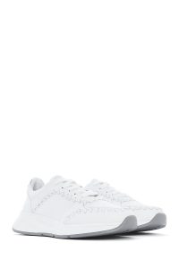 کتونی زنانه چرم سفید بنددار با زیره ضخیم دری مد