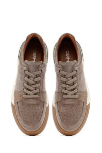 کتونی مردانه بژ بندی جیر چرمی دری مد