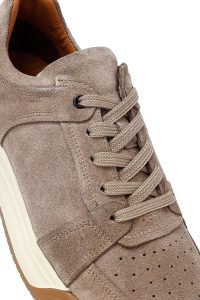 کتونی مردانه بژ بندی جیر چرمی دری مد