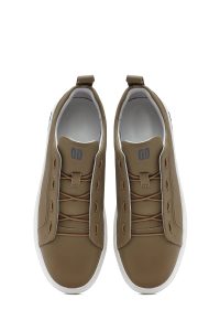 کتونی مردانه بژ بندی چرمی دری مد