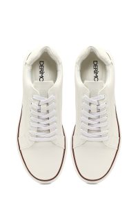 کتونی مردانه سفید بندی با زیره ضخیم دری مد