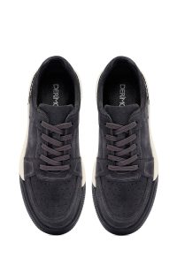 کتونی مردانه طوسی بندی جیر چرمی دری مد