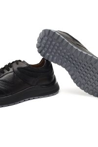 کتونی مردانه مشکی بندی زیره ضخیم چرمی دری مد