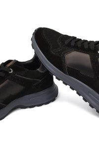 کتونی مردانه مشکی بندی چرمی دری مد