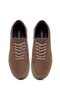 کتونی مردانه نبوک چرمی بژ بندی دری‌مد