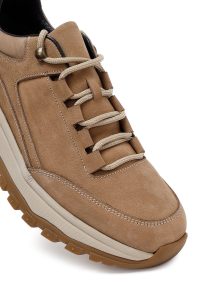 کتونی مردانه نوبوک چرمی بژ بندی زیره ضخیم کژوال دری مد