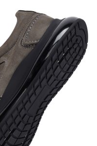 کتونی مردانه نوبوک چرمی طوسی بندی زیره ضخیم دری مد