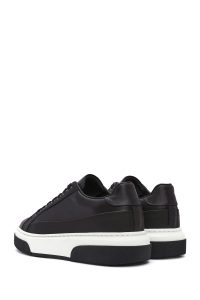 کتونی مردانه چرمی مشکی بندی زیره ضخیم دری مد