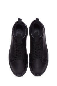 کتونی مردانه چرمی مشکی بندی زیره ضخیم دری مد