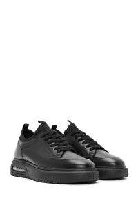 کتونی مردانه چرمی مشکی بندی زیره ضخیم دری مد