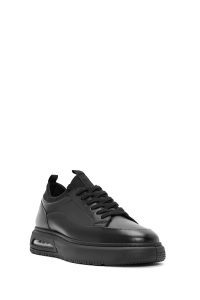 کتونی مردانه چرمی مشکی بندی زیره ضخیم دری مد