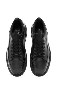 کتونی مردانه چرمی مشکی بندی زیره ضخیم دری مد