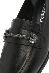 کفش لوفر زنانه چرم مشکی سگک‌دار دری مد