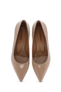 استیلتو زنانه بژ چرم ورنی پاشنه نازک دری مد