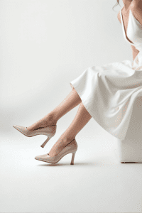 استیلتو زنانه بژ چرم ورنی پاشنه‌دار دری مد