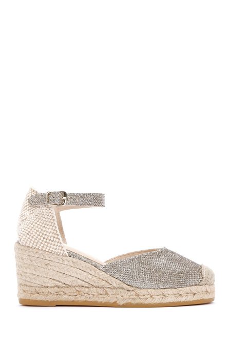 اسپادریل زنانه چرمی بژ بندی با پاشنه لژ دری مد