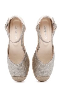 اسپادریل زنانه چرمی بژ بندی با پاشنه لژ دری مد