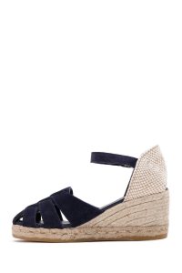 اسپادریل صندل زنانه جیر سرمه‌ای بندی با پاشنه لژ دری مد