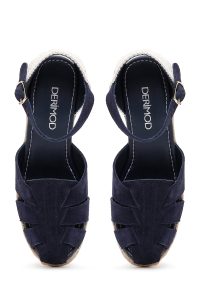 اسپادریل صندل زنانه جیر سرمه‌ای بندی با پاشنه لژ دری مد